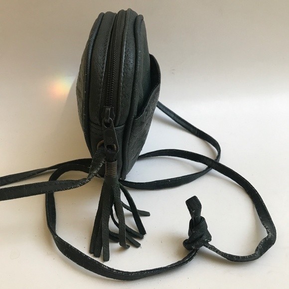 Mundi Vintage Embossed  Leather Crossbody Bag Dark Green - Picture 5 of 7